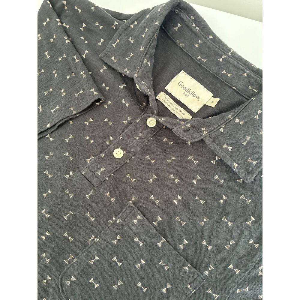 Goodfellow & Co Mens Gray Geometric Bow Tie Print Cotton Polo Shirt Medium